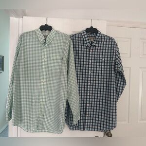 Duluth Trading Co Green and Blue Plaid Button Down Shirts (set of 2)